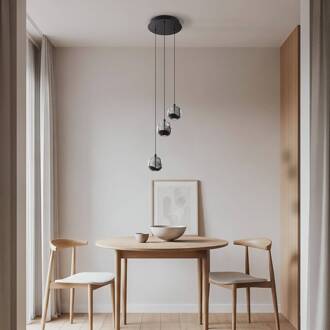 LED hanglamp Hayley, zwart, 3-lamps, glas helder, zwart