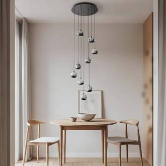 LED hanglamp Hayley, zwart, 9-lamps, glas helder, zwart