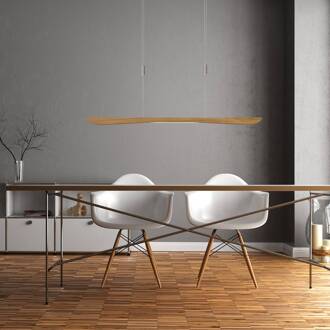 LED hanglamp Hiba, eiken natuur, lengte 118 cm eiken naturel, nikkel mat