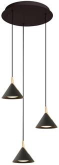 LED hanglamp Jolly, 3-lamps, rond zwart, goud