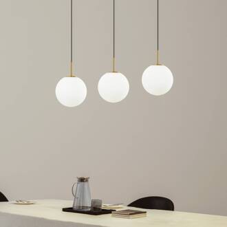 LED hanglamp Joran, 3-lamps, wit, glas opaal wit, goud, zwart