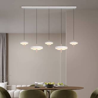 LED hanglamp Keaton, lichtgrijs, lengte 140 cm, CCT, 5-lamps. lichtgrijs, wit