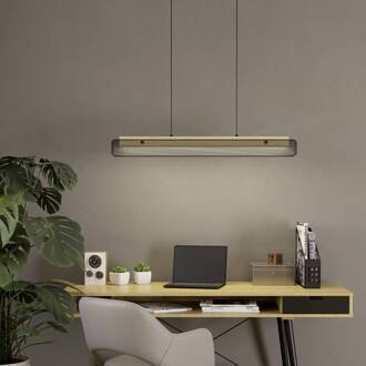 LED hanglamp Kokomo-Z, zwart, hout, staal zwart, licht hout