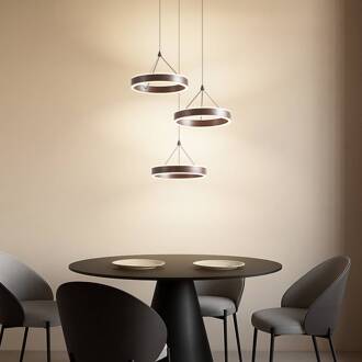 LED hanglamp Kolo, bruin, 3-lamps, dimbaar