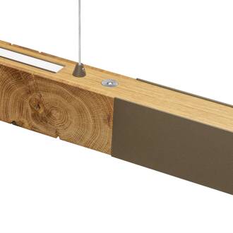 LED hanglamp Lana del bronco, hout, dimbaar brons, geolied eiken