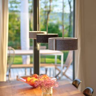 LED hanglamp LARAfelt S, Ø20cm, grafiet/wit grafiet, gebroken wit, licht hout