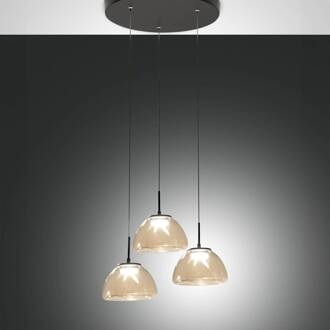 LED hanglamp Lucille, 3-lamps, cognackleurig, CCT zwart, cognac