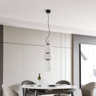 LED hanglamp Lucya, 3-lamps, glas, wit, 64,5 cm wit, zwart