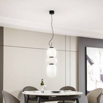 LED hanglamp Lucya, 3-lamps, glas, wit, 64,5 cm wit, zwart