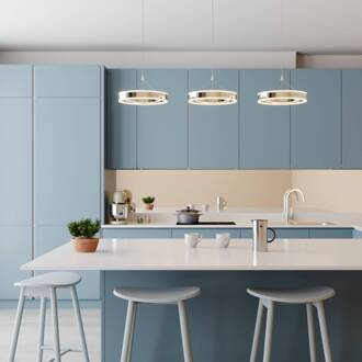 LED hanglamp Lyani, 115cm, 3-lamps, chroom, dimbaar chroom, wit gesatineerd