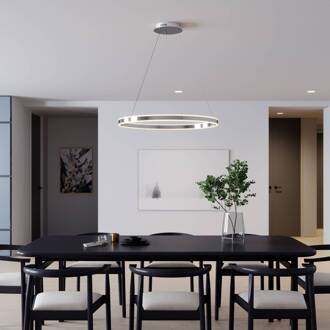 LED hanglamp Lyani, 80 cm, chroom, dimbaar chroom, wit gesatineerd