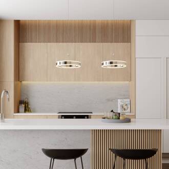 LED hanglamp Lyani, 85 cm, 2-lamps, chroom, dimbaar chroom, wit gesatineerd