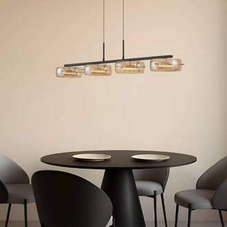 LED hanglamp Martis, amber, 4-lamps, dimbaar zwart, messing, amber