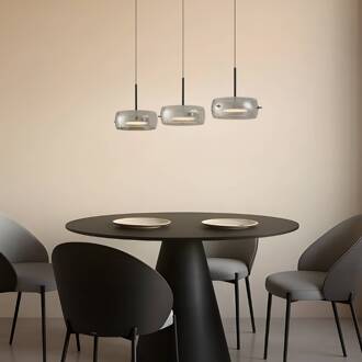 LED hanglamp Martis, zwart, 3-lamps, step-dimbaar zwart, rookgrijs