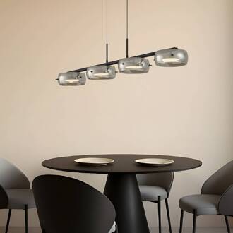 LED hanglamp Martis, zwart, 4-lamps, dimbaar zwart, rookgrijs