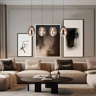 LED hanglamp Melanie, lengte 85 cm, rookgrijs, glas 4-lamps. rookgrijs, zwart