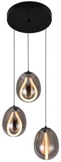 LED hanglamp Melanie, Ø 41 cm, rookgrijs, glas, 3-lamps. rookgrijs, zwart