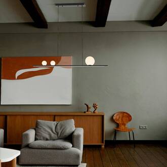 LED hanglamp Mila, zwart, lengte 120 cm, metaal zwart, wit