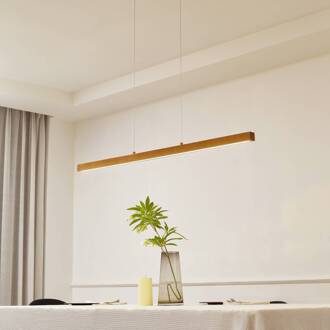 LED hanglamp Nihalo, hout, 122 cm, dimbaar, CCT licht hout, wit