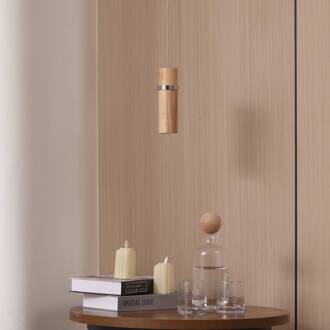 LED hanglamp Nojus, hout, omhoog/omlaag, Ø 6 cm hout, chroom