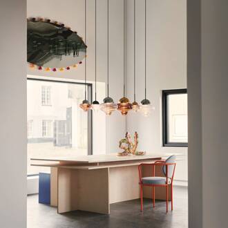 LED hanglamp Nutty, bruin/chroomkleurig, Ø 18,5 cm, glas bruin, chroom