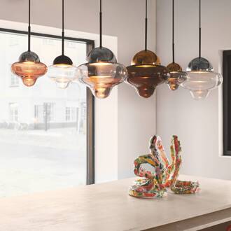 LED hanglamp Nutty, bruin/goudkleurig, Ø 18,5 cm, glas bruin, goud