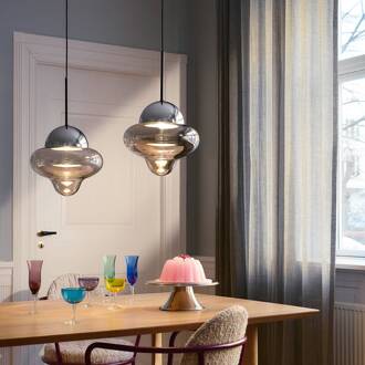 LED hanglamp Nutty, rookgrijs / chroom, Ø 18,5 cm, glas rookgrijs, chroom