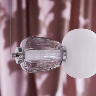 LED hanglamp Pearl 7, grijs/chroom, glas, 110 cm rookgrijs-transparant, chroom, opaal