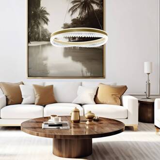 LED hanglamp Preciosa, goud/kristal, acryl, Ø 60 cm goud, transparant