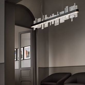 LED hanglamp Ribbon Linear, 150 cm, zwart, Up & Down matzwart, transparant