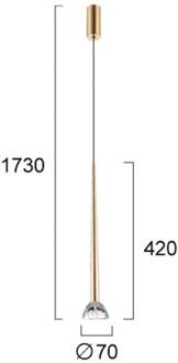 LED hanglamp Rina, goudkleurig/helder, Ø 7 cm, metaal/acryl goud, helder