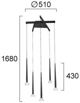 LED hanglamp Rina, zwart/helder, Ø 51 cm, metaal, 5-lamps. zwart, helder