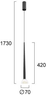 LED hanglamp Rina, zwart/helder, Ø 7 cm, metaal/acryl zwart, helder