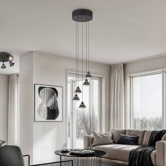 LED hanglamp Romeo, Ø 28 cm, zwart, metaal, 5-lamps.