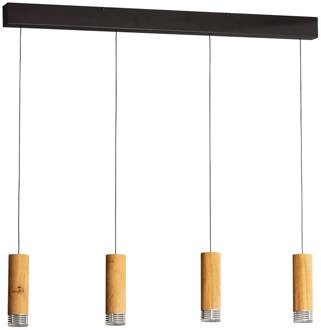 LED hanglamp Shine-Wood, 100 cm, eiken/zwart, 4-lamps. eikenhout, zwart