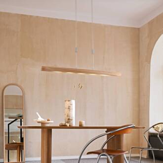 LED hanglamp Shine-Wood, eikenhout/nikkel, 106 cm, CCT eiken naturel geolied, nikkel mat