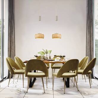 LED hanglamp Shine-Wood, eikenhout/nikkel, 65 cm, 2-lamps. eiken naturel geolied, mat nikkel, chroom