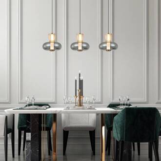 LED hanglamp Sire, lengte 92 cm rook/brons glas, 3-lamps. amber, rookgrijs, zwart, brons