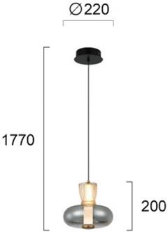 LED hanglamp Sire, Ø 22 cm, rookgrijs/brons, metaal/glas amber, rookgrijs, zwart, brons