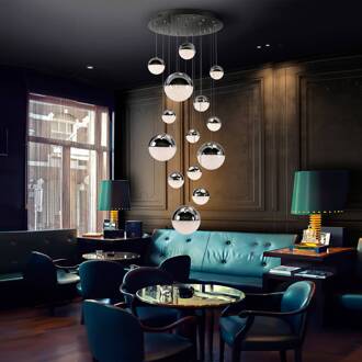 LED hanglamp Sphere, 14-lichts, chroom, dimbaar, Ø 60 cm