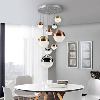 LED hanglamp Sphere, 9-lamps, dimbaar, Ø 50 cm, meerkleurig koper, goud, chroom