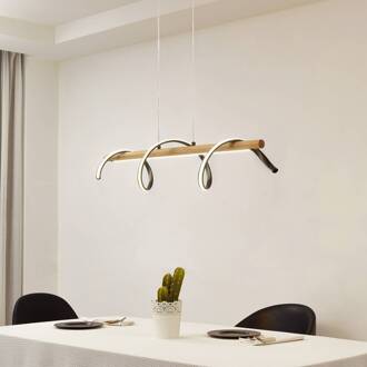 LED hanglamp Spiraali, zwart, hout, lengte 95 cm zwart, licht hout