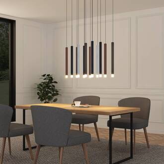 LED hanglamp Stoika, 80cm, 16-lichts, hoekig zwart, aluminium, koffiebruin