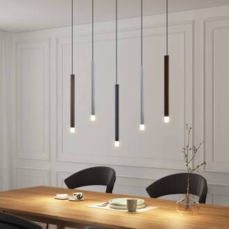 LED hanglamp Stoika, 88 cm, 5-lamps, metaal zwart, aluminium, koffiebruin