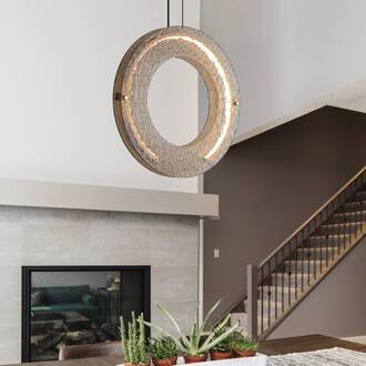 LED hanglamp Tamara, amberkleurig, Ø 40 cm, glas/metaal amber, brons, zwart