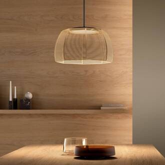 LED hanglamp Tanit, Ø 43 cm, zwart/beige, stof zwart, beige