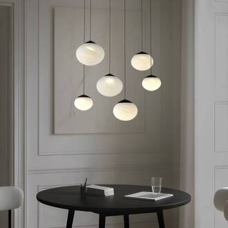 LED hanglamp Tivar, 6-lamps, zwart/wit, glas zwart, wit