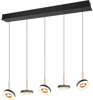LED Hanglamp - Trio Select Guano - 5 Lichtpunten van 8 Watt - Dimbaar - Aanpasbare Lichtkleur - Hoogte Aanpasbaar zonder Contragewicht - 100cm - Draaibaar - Coffee - Metaal Zeer Warm Wit;Warm wit;Natuurlijk wit
