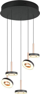 LED Hanglamp - Trio Select Guano - 5 Lichtpunten van 8 Watt - Dimbaar - Aanpasbare Lichtkleur - Hoogte Aanpasbaar zonder Contragewicht - Draaibaar - Coffee - Metaal Zeer Warm Wit;Warm wit;Natuurlijk wit