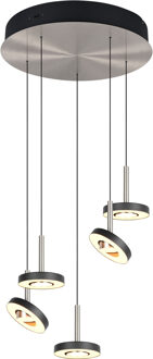 LED Hanglamp - Trio Select Guano - 5 Lichtpunten van 8 Watt - Dimbaar - Aanpasbare Lichtkleur - Hoogte Aanpasbaar zonder Contragewicht - Draaibaar - Mat Nikkel - Metaal Zeer Warm Wit;Warm wit;Natuurlijk wit